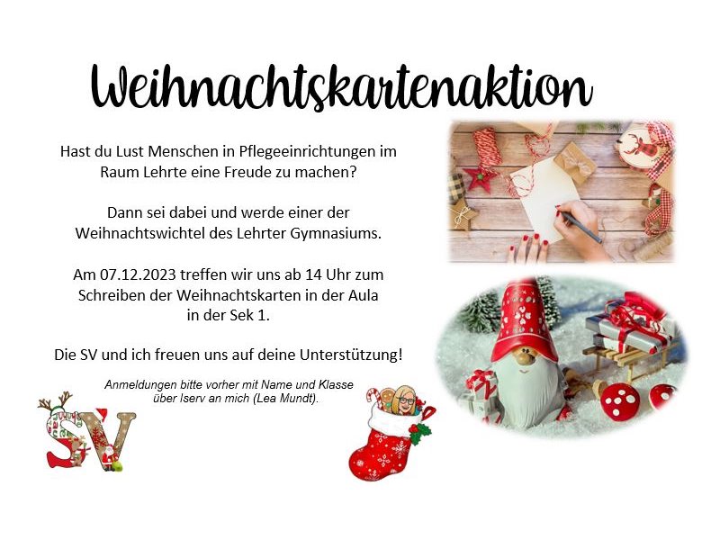 Weihnachtskartenaktion für Pflegeheime Gymnasium Lehrte