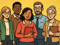 Vielfältiges Lehrerteam im Comic-Stil